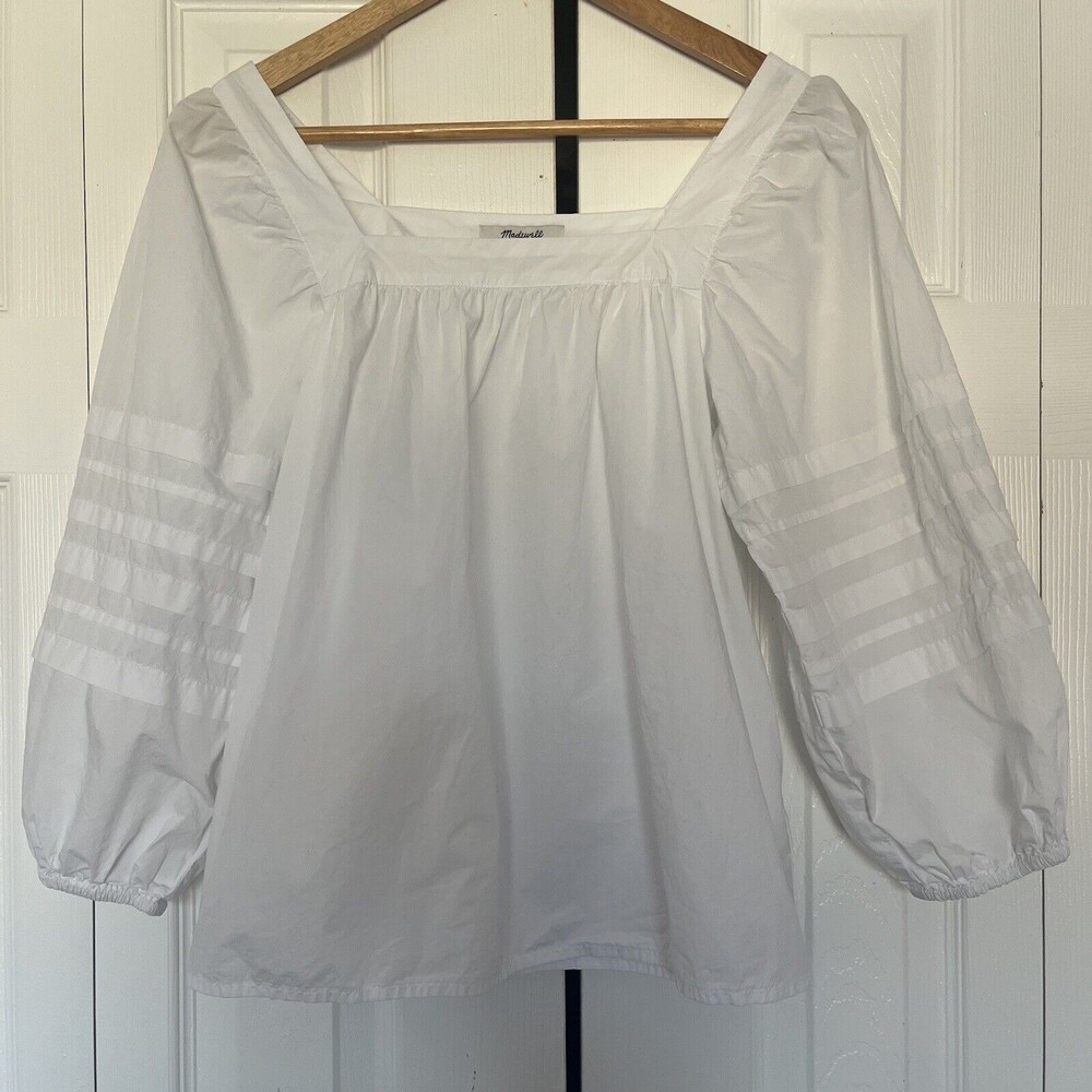 Women’s Madewell White Square Neck Pleat Sleeve Top Size Small
